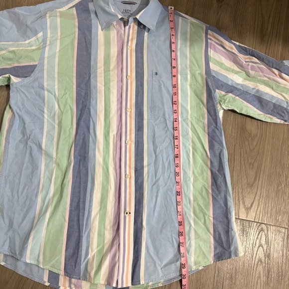 IZOD Saltwater Mens Sz L Button Up Multicolor Stripe Pastel Relaxed Preppy - Picture 7 of 12